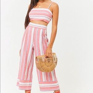 Forever 21 Linen-Blend Striped Culotte Set